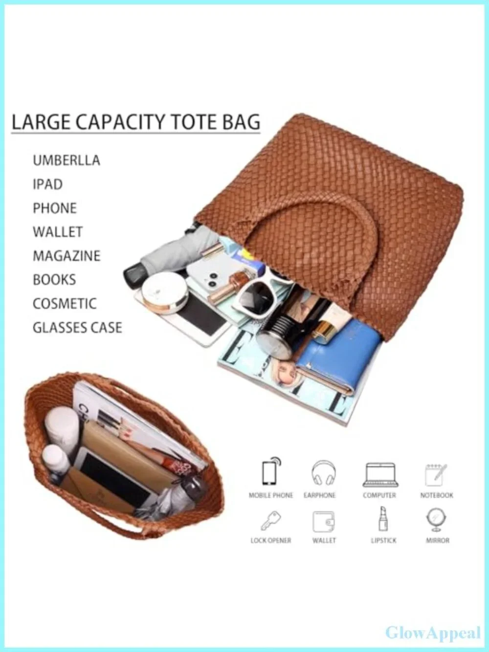Woven Tote Bag for Women Soft Vegan Leather Large Shoulder Bag